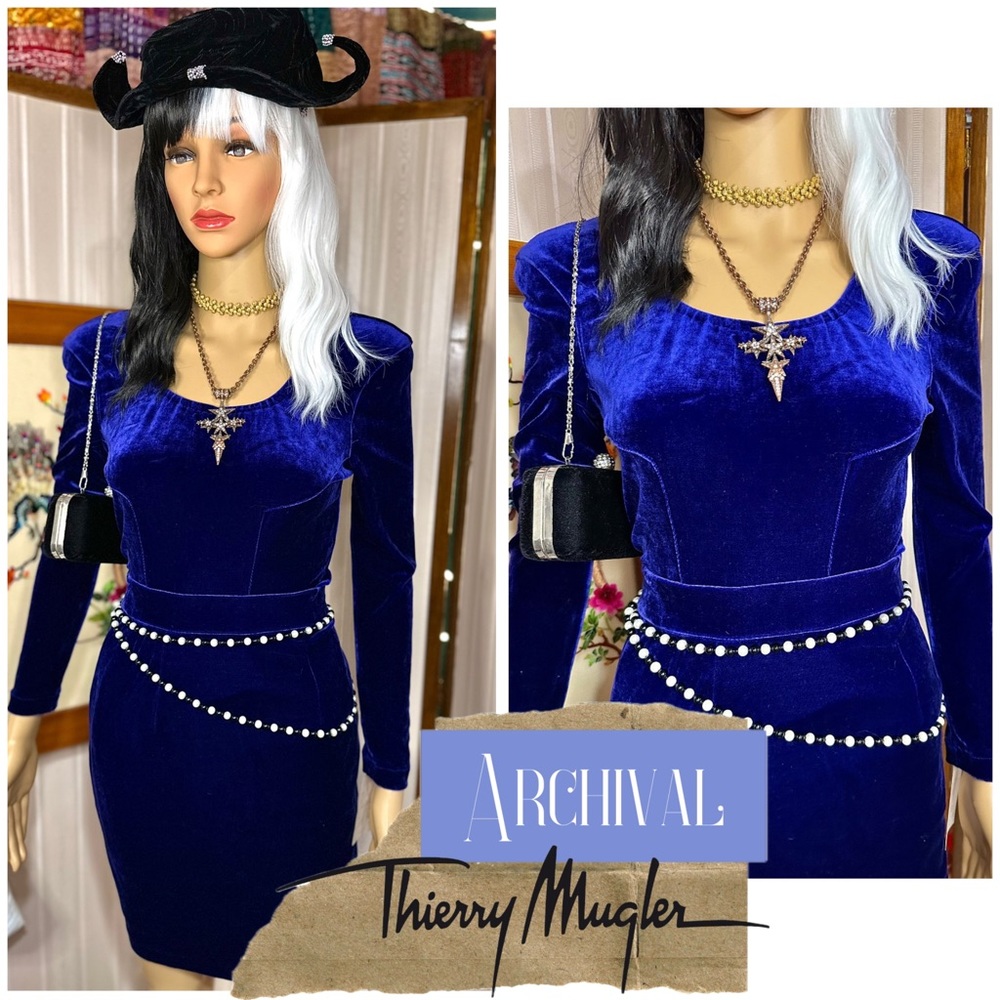 Vintage Thierry Mugler 2 Piece Purple Velvet Skirt Suit w/ original tags